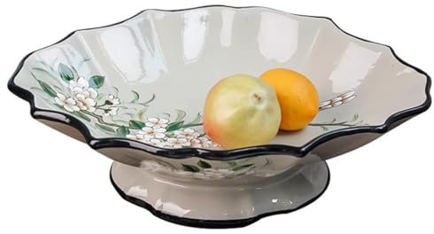 CAFIEDR Frutero de Pedestal para Centro de Mesa, diseño de Flores y pájaros, de cerámica, Ideal para el hogar.