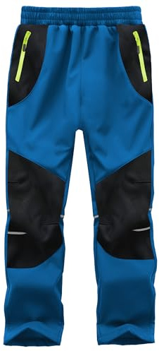 Buyboxs Kids Snow Pants Boys Waterproof Insulated Hiking Pants Youth Winter Warm Fleece Lined Ski Snowpants, Blue/Black M