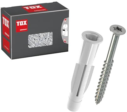 TOX Allzweckdübel TRIKA 6/36 + S, Dübel und Schraube für fast alle Baustoffe, einfache Montage, mitdrehsicher und Dübelkappe schont die Oberfläche, 25 Stück, 01119181