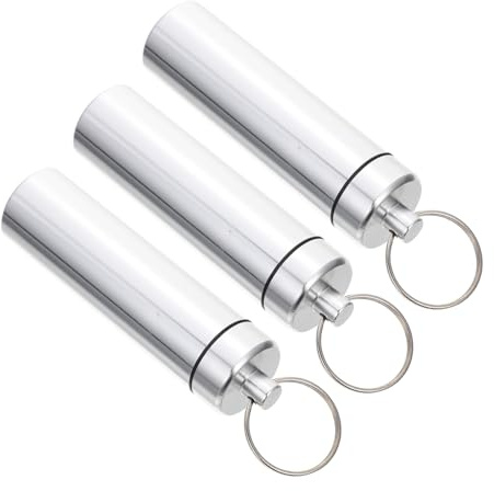 HIAKDOFT 3 Piezas Botellas Pequeñas de Aleación de Aluminio Estuche Sellado para Bastoncillos y Palillos Contenedor Portátil con Llavero para Viaje y Uso Diario
