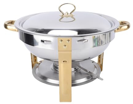 Generic Buffet Chafing Dish, 4.5L Gold Round Stainless Steel Buffet Server Warmer for Restaurant Hotel Party Wedding