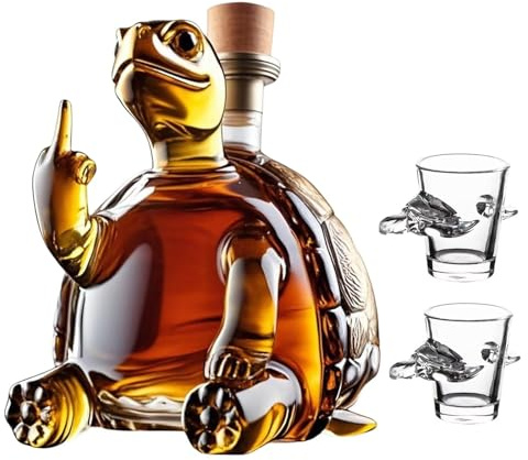300ML Decantador Whisky Arte Escultura - Botella De Whisky Con Forma De Tortuga En 3D, Decantador De Whisky Con Forma De Animal, Jarra De Vino De Cristal, Regalo Divertido(Turtle+2 cup)
