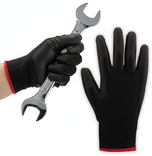 Black Safety Work Gloves – Durable Non-Slip Rubber Gloves Medium-24 pairs | Machine washable & reusable – secure grip on wet and dry surfaces for gardening, construction, DIY & warehouse work