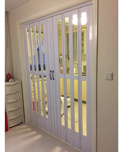 Folding Double Doors with Handles and Acrylic Glass, Bifold Doors for Living Room, Attic, Basement, or Warehouse, Interior Accordion Door for Room Dividers
