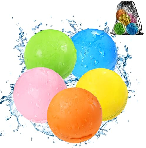 Wiederverwendbare Wasserbomben Schnell Befüllbare Wasserbälle, Sommer Outdoor Spielzeug für Kinder Erwachsene, Garten Pool Strand Party Spiele (5 Stück)