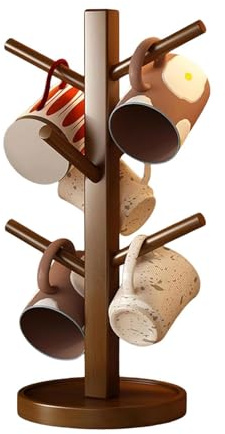 Generico Porta Tazzine Da Caffè, Porta Tazze Da Bancone, Albero Portas Tazze Con 6 Ganci, Portabicchieri In Legno Con Robusta Base, Risparmia Spazio, Per Cucina Ristorante Bar