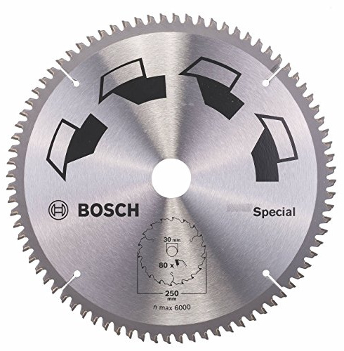 Bosch 1x Kreissägeblatt Special (Sägeblatt für Holz, Nichteisenmetalle, Kunststoffe, Ø 250 x 3.2/2.5 x 30 mm, 80 Zähne, FT, Zubehör Kreissäge)