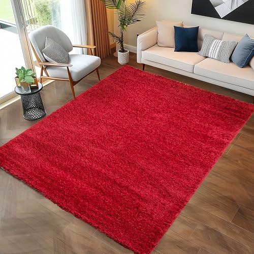 Carpettex Shaggy-Teppich, Hochflor, Wohnzimmer, Florhöhe 3 cm, einfarbig, Rot, 200 x 290 cm