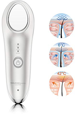 TOUCHBeauty 3-in-1 Hot & Cold Facial Massager, 42°C Therapy for Serum Absorption, 6°C Ice Roller for Puffiness & Double Chin, Vibration Face Lifter for Skin Tightening, USB Rechargeable