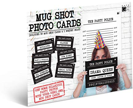 Mugshot Photo Booth Set - 30 Lustige Geburtstag Bachelorette Schilder - Inklusive Hintergrund