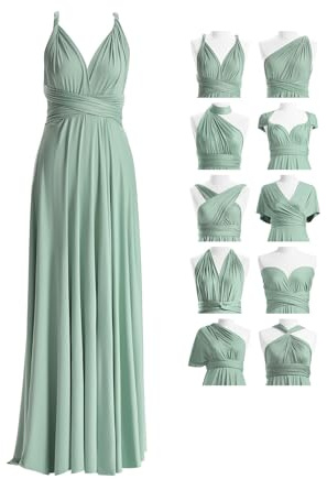 Long Formal Evening Bridesmaid Dresses Maxi Party Ball Prom Gown Dress Convertible Dress with Bandeau Plus Size Sage