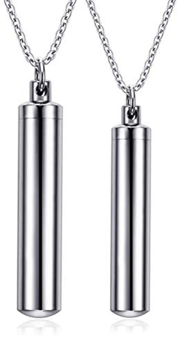 Cupimatch Cinerary Casket Locket Couple Pendant Necklace Chain, Stainless Steel Ashes Keepsake Urn Love Memory Necklace for Valentine's Day