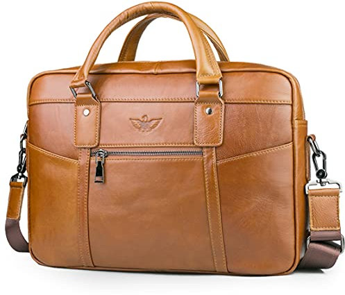 SPAHER Maletín para portátil de 15,6 pulgadas, de piel, para hombre, 15.6-marrón-B031, 40 * 29 * 9cm, Retro