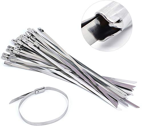 NATUCE 100 Pieza 300 x 4,6 mm Bridas Metalicas Cable Lazos, Acero Inoxidable Bridas para Cables, SS304 Bridas de Acero Inoxidable con Cierre de Cremallera para Tubo de Escape, Autoblocante