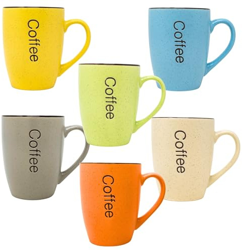 NAMAI - Set 6 Tazza Colazione Grande, 340 ML, Porcellana Resistente, Adatte in Lavastoviglie e Microonde, Colori Vivaci, Set Tazze Colazione, Idea Regalo