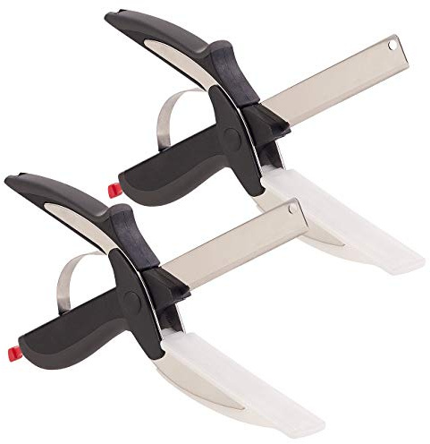 Rosenstein & Söhne Gemüseschere: 2er Pack 2in1-Küchenschneider-Schere mit Messer und int (Messerschere, Messer mit Brettchen, 2 1)