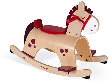 Janod - Pony a Dondolo in Legno - Colori Delicati e Attuali - Ideale per L’Apprendimento dell’Equilibrio - Sistema Antiribaltamento - Giocattolo per Bambini da 1 a 2 Anni, J08023