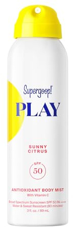 Supergoop! PLAY Antioxidant Body Mist w/Vitamin C - 3 fl oz - SPF 50 PA++++ Broad Spectrum Sunscreen - Body Spray - Great for Active Days - Sunny Citrus