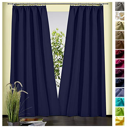 heimtexland ® Dekoschal Baumwolle Uni Blickdicht Vorhang Kräuselband Gardine Dunkelblau HxB 150x135 Typ625
