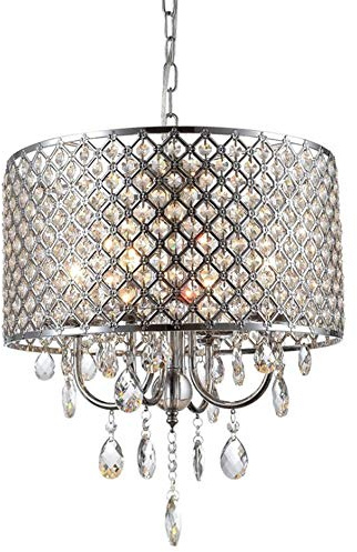 Modern Pendelleuchte Hängelampe Kristall Weiß Rund Chrom Lampenschirm Design Kronleuchter Elegante Esszimmer Esstisch Schlafzimmer Wohnzimmer Arbeitszimmer Verstellbar Kristallleuchter 4-flammig D45cm