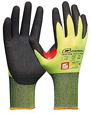 Gebol Master Cut C Plus | Guanti da lavoro con protezione antitaglio | Guanti in nitrile da uomo | Taglia L (Gr 9) | Giallo neon | 1 paio