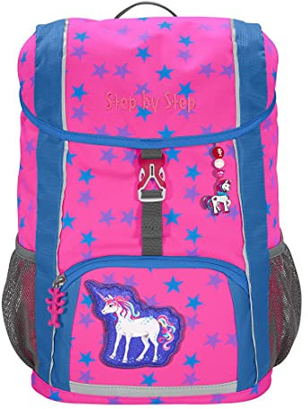 Step by Step Rucksack-Set Kid NEON, Colorful Unicorn, pink-blau, mit Sitzkissen, ergonomischer Mini-Ranzen mit höhenverstellbarem Brustgurt, für Kindergarten, Vorschule und Freizeit, 13L