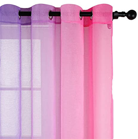 Durchsichtige Vorhänge, Lila, Rosa, Farbverlauf, Tüll, Vorhänge für Wohnzimmer, Schlafzimmer, Küche, Zuhause, Hotel, Kaffee, Dekor, Blau, Orange, Farbe-Rosa-Lila, 1 PC B140XH250, Plissee-Klebeband