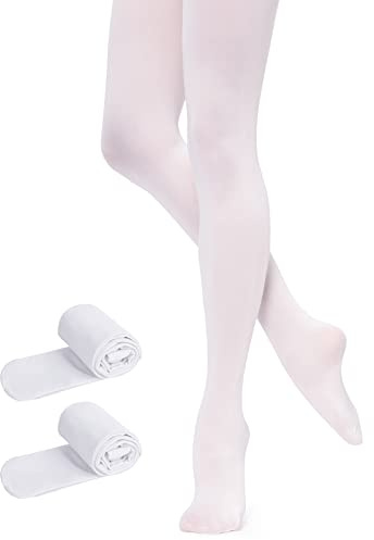 Baletttights flickor kvinnor 90D konvertibla baletttights mjuk dans strumpbyxor med fot, Vit-2 Par-Fotad, L