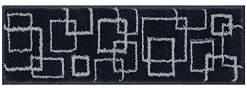 Glary Home 15er Set Stufenmatten 22cm x 71cm x 1.2cm Treppenteppich Selbstklebend / GH40A-GRYB (quadratisches Muster, Grau-Schwarz)