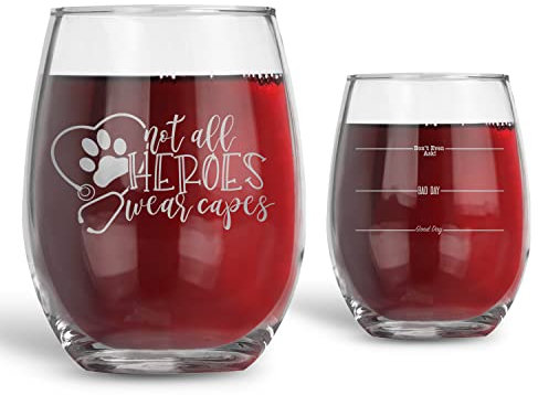 Bad Bananas Regalo Veterinario y Veterinario - Not All Heroes Wear Capes - Copa de vino sin pie de 600 ml - Gran regalo para veterinarios, técnicos veterinarios