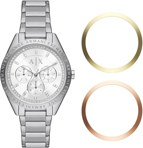 Armani Exchange Damenuhr Multifunktionswerk mindestens 50% recycelter Edelstahl, AX7142SET