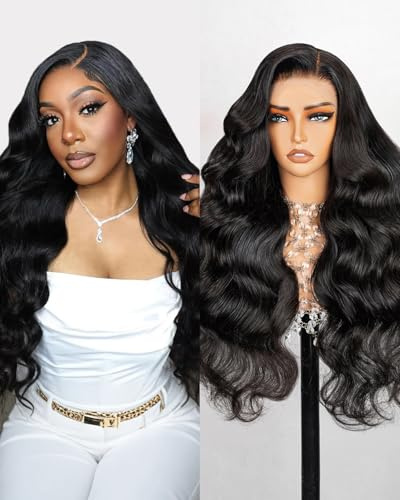 MEGALOOK Body Wave Lace Front Wigs Human Hair 13x4 HD Frontal Wig Upgraded Lace Front Wigs Human Hair Pre Plucked 220% Density Bleached Tiny Knots Wigs 28 Zoll