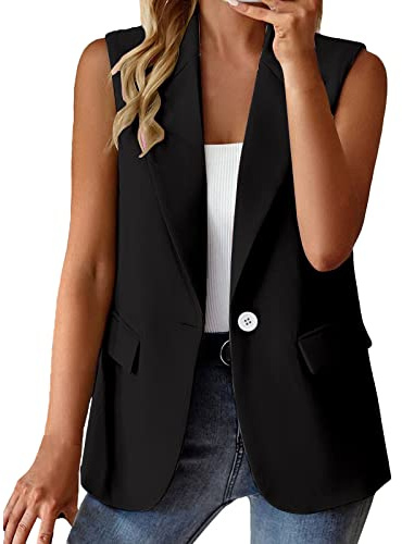Gilet da donna senza maniche, elegante, tinta unita, corto, canotta con tasca, giacca estiva, slim fit, business, giacca solida/stampa, cardigan da donna, gilet sportivo