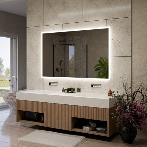 Alasta Boston LED-Badspiegel 120 x 60 cm, individuell konfigurierbar, mit optionalem Kosmetikspiegel, Spiegelheizung und wählbarer Lichtfarbe