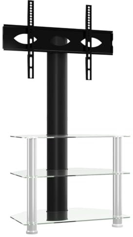 vidaXL TV Eckregal, TV Schrank mit 3 Ablagen, ±25° Schwenkbar TV Ständer Regal für 32-70 Zoll, TV Konsole Fernsehtisch Eckschrank, Schwarz Silbern