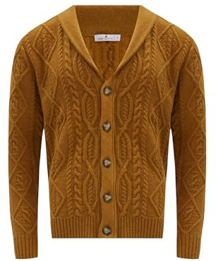 Peraluna Benjamin Cardigan Troyer Collar Soft Touch Woolen Men's Knitwear Cardigan | XXL - Mustard