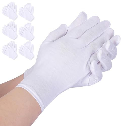 AovYoo Baumwollhandschuhe mit Elasthan Feuchtigkeitshandschuhe Weiß 6 Paar | 92% Baumwolle, Hohe Elastizität, Wiederverwendbar, Ideal für Feuchtigkeitspflege, Hautfreundlich für Ekzeme, Atmungsaktiv