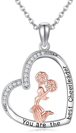 DAYLINLOVE Cheerleader Kette 925 Sterling Silber Herz Cheerleading Anhänger Halsketten Cheerleader Schmuck Sport Geburtstags Geschenke für Teenager Mädchen Damen Frauen Tochter