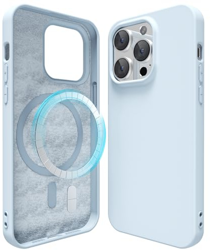oakxco für iPhone 14 Pro Hülle Magsafe Silikon Handyhülle Bunt, Ultra Dünn Slim Case Einfarbig Handy Hülle Mädchen, Magnetisch Induktives Laden Schutzhülle Matt Silikonhülle Glatt TPU Gummi, Hellblau