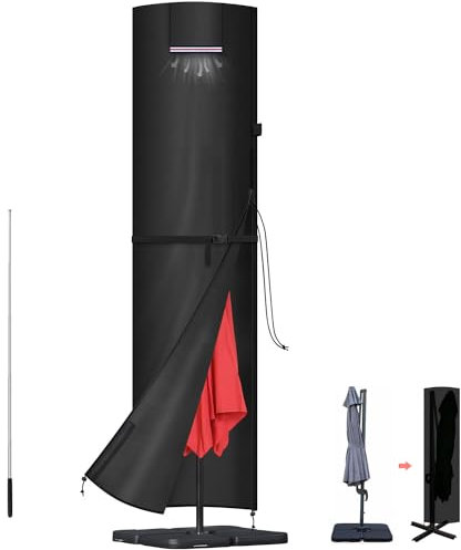 LAMUNI Housse Parasol Déporté, Housse de Protection pour Parasol de 3m 4m 5m, 420D Tissu Oxford Housse de Parasol Imperméable, Coupe-Vent, Anti-UV Grande Couverture de Parasol avec Tige, 260x65/65cm