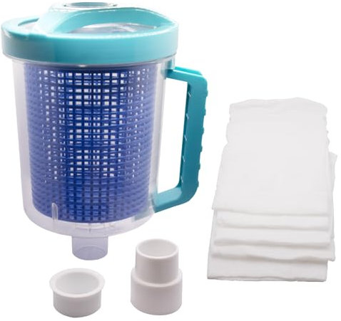 CAMOLIKOS W560 Inline-Pool-Laubkanister/Laubfänger (mit Netzkorb und Skimmersocken), kompatibel mit Hayward Pentair Saugnapf, manuelle und automatische Poolreiniger