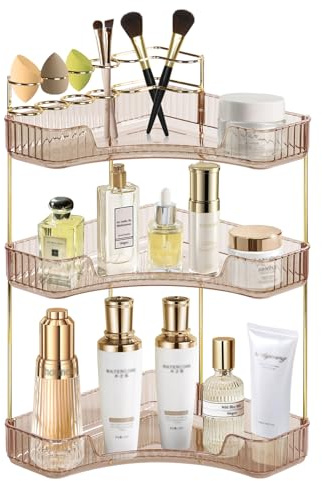SHANNA Make Up Kosmetik Organizer: Bernstein 3 Schichten Schmink Organizers Eck Kosmetische Aufbewahrungsbox Große Kapazität Multifunktionaler Lippenstift-Organizer,für Frauen, Mädchen
