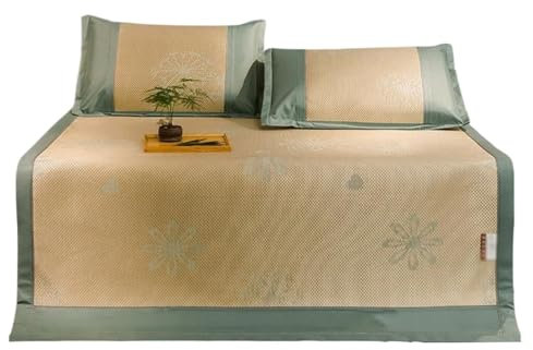 AMYSTY Sommer-Schlafmatte Sommer-Kühl-Isomatte Sommer-Isomatte, Faltbare Rattan-Matte, Kühle, Glatte Matratze, Bettmatte Mit Kissenbezug Bambusmatten-Bett Sommerschlafmatte(1.5 * 2M/59 * 78in)