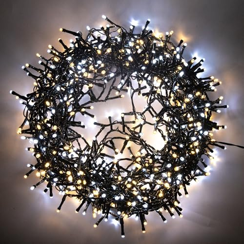 SHATCHI 300 LEDs Fairy String Lights Warm White and Cool White Indoor/Outdoor Christmas Tree/Home/Party/Wedding/Garden Decorations Green Cable 8 Modes Mains Powered Memory Auto Timer