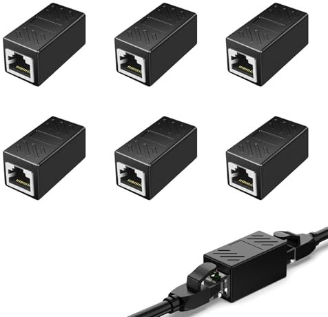 6 Packs Coupleurs Ethernet, Raccord RJ45 Femelle Femelle, Coupleur RJ45 Haute Vitesse Jusqu'à 10 Gbps, Connecteur Plaqué Nickel pour Extension de Internet Compatible avec Câbles Cat7/Cat6/Cat5e (6)