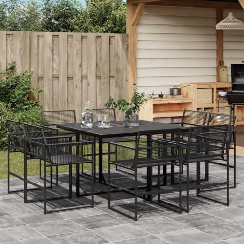 Homgoday Set da pranzo da giardino 9 pezzi rattan sintetico nero, sedia tavolo cucina esterno terrazza patio balcone mobili tipo 2