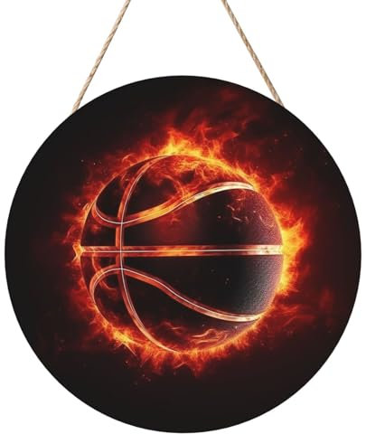 Wood Circles for Crafts 12 Inch Wood Slices Basketball in Fire Wooden Door Hanger Sign Hanging Round Wood Discs with Twine Wooden Ornament for Sign Door Hanger Home Holiday Decor