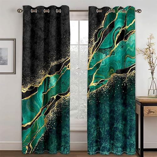Rptidmv Vorhänge mit Ösen 2er Set Marmormuster Modern Blickdichte Vorhang Thermovorhang Kälteschutz Verdunklungsvorhänge für Wohnzimmer Schlafzimmer Kinderzimmer 140 x 175 cm (BxH)