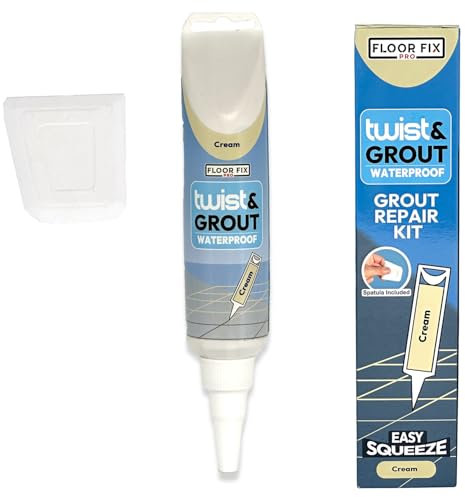 Twist & Grout de Floor-Fix Pro – Junta Para Baldosas. Reparación Rápida Para Baños/Duchas/Cocinas – Kit de Restauración Premezclado, Duradero e Impermeable - Incluye Espátula (Crema)