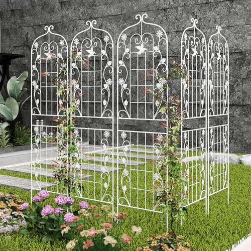 Enrejado de jardín de metal para plantas trepadoras, 210 x 50 cm, marco de soporte de plantas de pared para exteriores, enrejado de flores para césped y patio, juego de 3 enrejados blancos